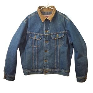 Vtg 70s Lee Storm Rider Denim Trucker Jacket L Tall Blue Blanket Lined Canada